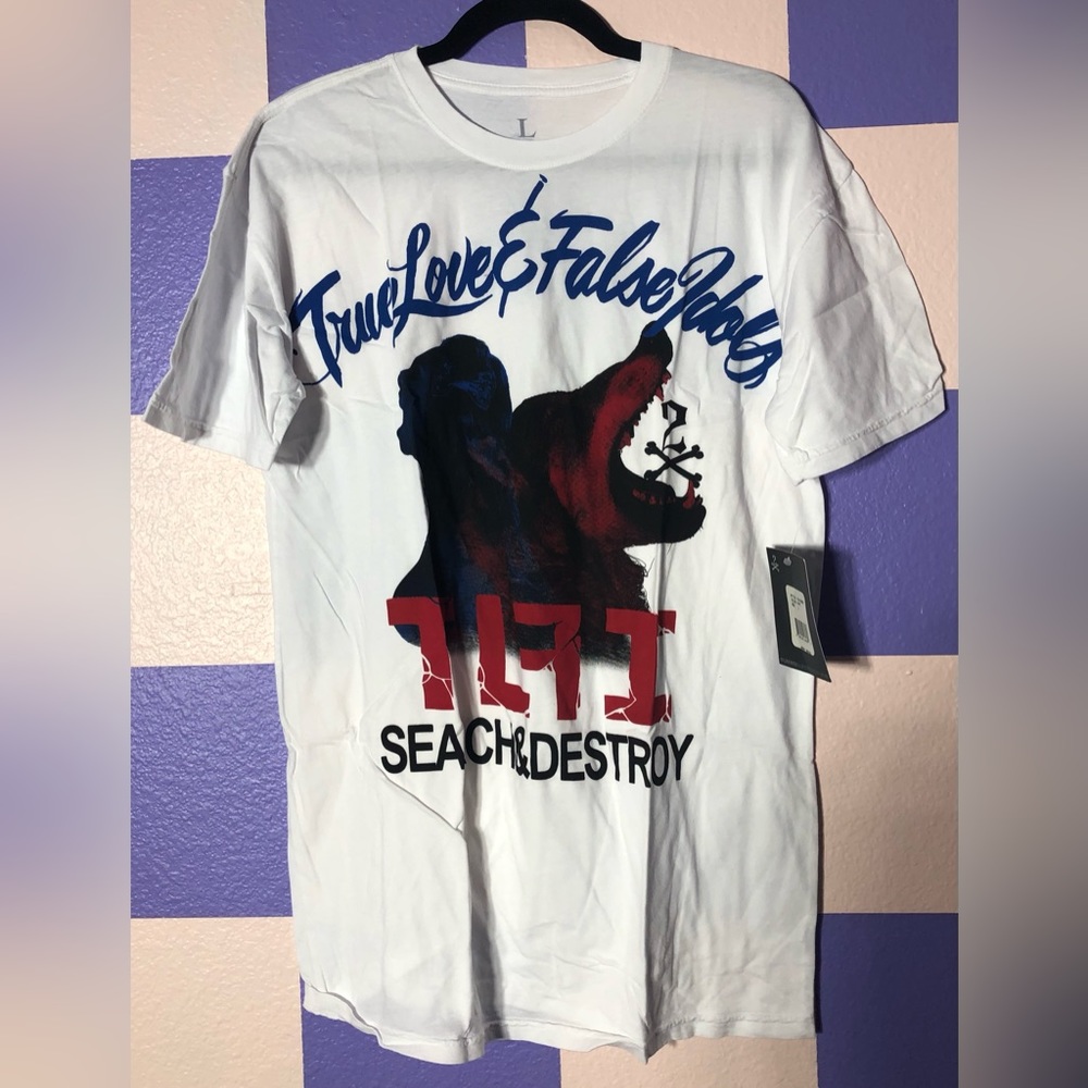 NWT True Love False Idols Wolf Search and Destroy White Tee - Size L